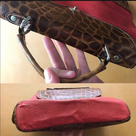 Rare Roberto Roma Leather Clutch Handbag Purse Red Brown Snake Reptile Print - Picture 5 of 12